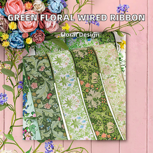Spring Ribbon Wired 2.5 Inch Green Vine Floral Single Face Edge Ribbon Spring Summer <b>Bow</b> Gift <b>Bow</b> Crafts Party Supplies 4 Styles - Product Image 2