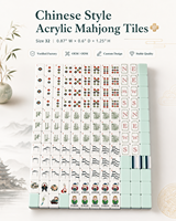 Tuiles de Mahjong américaines en acrylique à 4 couches de style oriental - Dos cyan élégant avec symboles culturels chinois, ensemble de jeu au design personnalisé