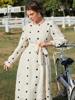 Robe midi élégante pour femme, personnalisable OEM, motif à pois, écologique, taille naturelle, décontractée, collection printemps