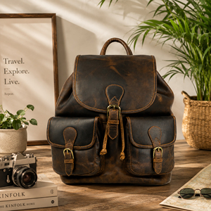 Direct Factory Supply Luxury Leather <b>Backpack</b> for Business Travel Office Use Durable Design With Multiple Storage Pockets - Product Image 6