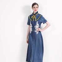 Nouvelle robe chemise d'été à la mode Taille amincissante Robe longue en jean A-line pour femmes