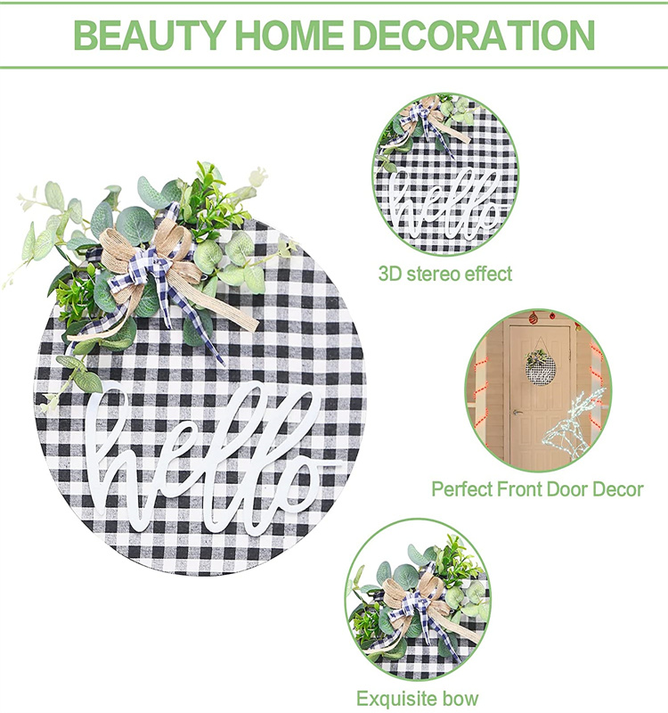 12Inch Wooden Hanging Round Sign Wreath  for Front Door Porch Farmhouse  decoration