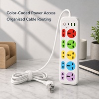 Multiprise universelle avec USB, 5 prises, rallonge, adaptateur multi-prises, colorée, pour bureau, personnalisable