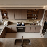 Armoire de cuisine élégante en bois massif, écologique et multifonctionnelle, avec éclairage chaleureux et esthétique japonaise pour des maisons chaleureuses