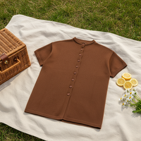 Pull en polyester tricoté à col rond et boutonnage simple, style vintage automne européen-américain, pour femme, idéal pour les trajets quotidiens