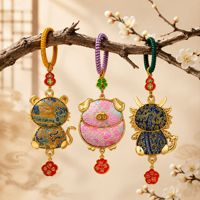 Nouveau porte-clés chinois style zodiaque Cheval en gourde, pendentif exquis en brocart Song double face, breloque de sac animal du zodiaque chinois