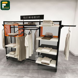 ชั้นวางเสื้อผ้าแบบเปิดพร้อมที่เก็บของ ชั้นวางเสื้อผ้าสำหรับร้านค้าปลีก ดีไซน์อุปกรณ์จัดแสดงเสื้อผ้า - Product Image 4
