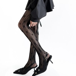 Medias de Rejilla con Rayas Verticales y Encaje <span class=keywords><strong>Floral</strong></span>, Estilo Pure Desire, Color Blanco y Negro, Pantimedias Delgadas para Mujer, Primavera-Verano - Product Image 4