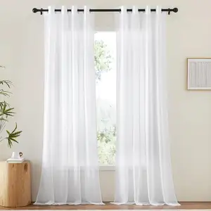 White Sheer Curtains Drapes 96 inches Long for Living Room Window Treatments with Light Filtering Bedroom, 2 Panels