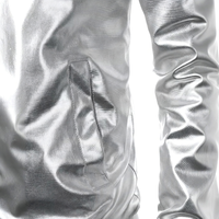 Blouson Bomber Métallisé Argenté Huayi pour Homme, Style Vintage Années 70, Costume Disco Doré, 95% Polyester 5% Spandex, Imprimé par Décharge