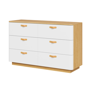 <span class=keywords><strong>Commode</strong></span> à trois tiroirs en chêne et blanc, surface lisse aux coins arrondis, meubles de chambre à coucher en gros - Product Image 1