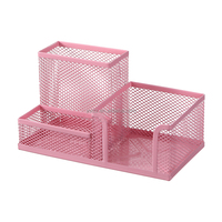 Porte-stylos en métal rose personnalisable en gros, organisateur de bureau à 3 compartiments pour le bureau et l'école