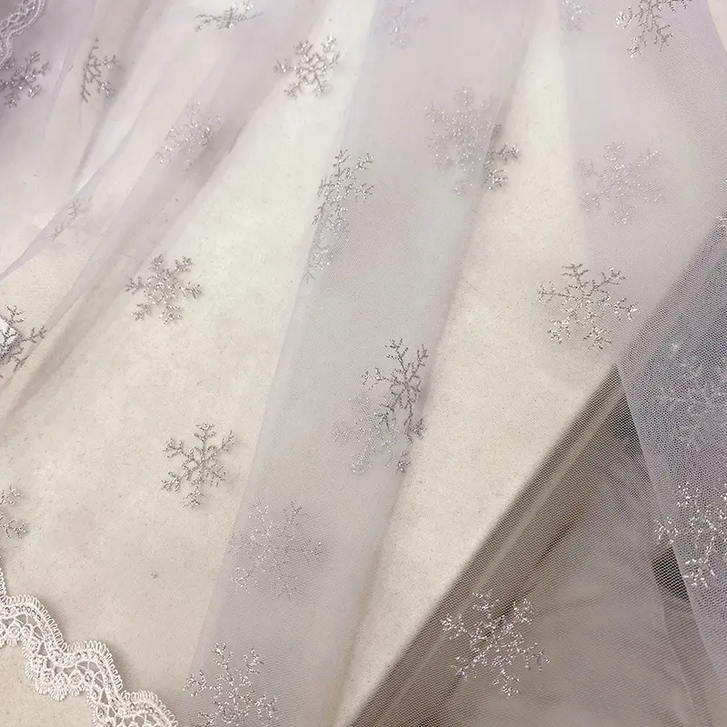 Wholesale snowflake printed silver mesh fabric jacquard mesh wedding evening dress fabric women's clothing fabric