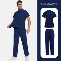 Ensembles de tenues médicales respirants extensibles dans les quatre sens, avec haut à col montant zippé à manches courtes et pantalon droit à cordon de serrage