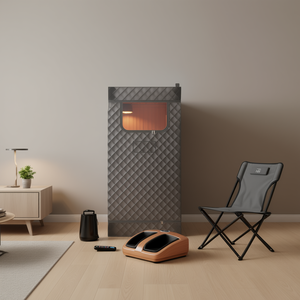 ห้องซาวน่าพกพาสีเทาสมัยใหม่ พร้อมเครื่องกำเนิดไอน้ำ 3 ลิตร รีโมทคอนโทรล เครื่องนวดเท้าไม้ เก้าอี้พับได้ สำหรับใช้ในบ้าน - Product Image 2