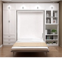 Lit Murphy multifonctionnel avec bureau bibliothèque rotatif |   Lit mural pliable gain de place pour appartement