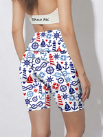 Shorts de cycliste et de sport pour yoga, personnalisés, imprimé ancre marine, en soie de lait ultra douce, taille haute, anti-transparence, avec poche latérale, vente en gros