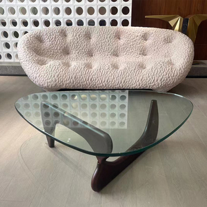 Tavolino da Caffè Moderno Nordico in Legno Massello con Piano in <span class=keywords><strong>Vetro</strong></span>, Tavolino <span class=keywords><strong>Rotondo</strong></span> Artistico per Arredamento Soggiorno - Product Image 3