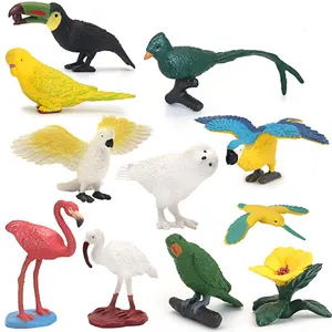 plastic Cute bird Children's toy simulation Parrot model Flamingo hummingbird Decoration set Mini bird Owl toy