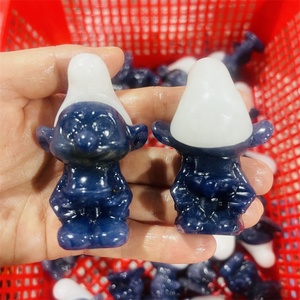 Artigianato in Cristallo Naturale Intagliato a Mano, <span class=keywords><strong>Smurfs</strong></span> in Giada Bianca e Avventurina Blu per Regalo - Product Image 3