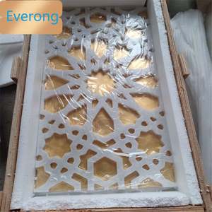 Marbre sculpté bon marché rempli d'or 24K vente chaude incrustation murale Thassos marguerite en marbre blanc matériau jet d'eau véritable métal doré - Product Image 5