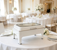 Nouveau design, chauffe-plat professionnel en acier inoxydable blanc 9L, chauffe-plat à alcool avec couvercle hydraulique pour restaurant, mariage et traiteur