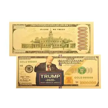 Produk Baru 999999 Emas Trump 2024 Koin Berwarna Satu Juta Dolar Foil Emas Amecica Uang Kertas