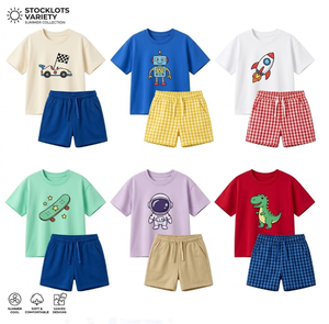 Lots de vêtements pour enfants en coton, assortiment de t-shirts et shorts à col rond pour l'été, motifs variés, 3 tailles pour les enfants de 3 à 6 ans - Product Image 2