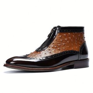 Chaussures Oxford en cuir véritable pour hommes de haute qualité, tendance, polies, imprimées au laser, rétro, polyvalentes, élégantes et respirantes - Product Image 2