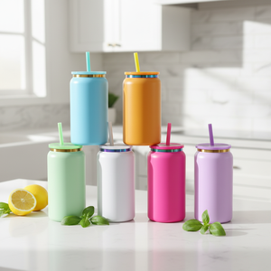 Vaso <span class=keywords><strong>de</strong></span> Acero Inoxidable <span class=keywords><strong>de</strong></span> 16 oz con Pintura Dorada Sublimada en el Interior, con Pajita y Tapa, para Smoothies, Cerveza y Café, Disponible en Stock - Product Image 1