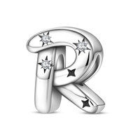 Breloques en argent sterling 925 très populaires, accessoires de collier et bracelet avec 26 lettres, perles polyvalentes pour femmes en zircon étoilé étincelant