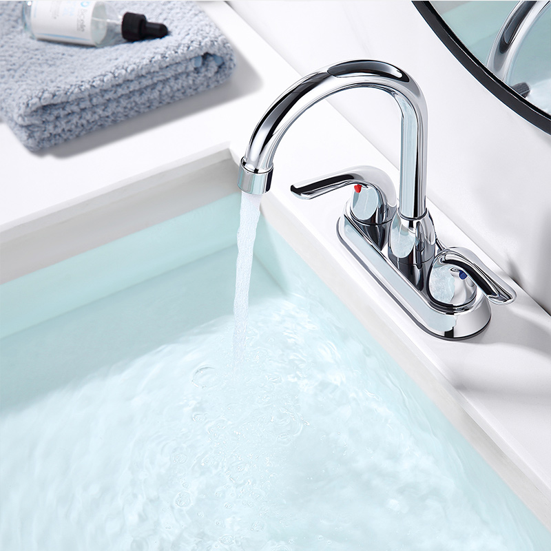 Factory direct deck mounted water tap Dual Handle brushed Basin mixer Faucet