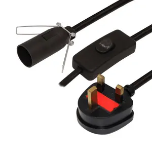 Black UK 2M Braided Wire Lighting Bases Cable On/off Switch Power Cord Electric E27 Lamp Holder