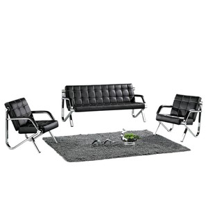Conjunto de Sofás de Oficina Ekintop de 3 Plazas, Cuero Negro, Estructura Metálica, Muebles para Recepción, Salón, Hotel, Restaurante, Hospital - Product Image 4