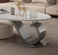 Table Basse Moderne en Marbre Ovale, Piétement Métallique, Tiroir en Bois, pour Salon