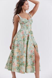 Floral Print Chiffon Midi <b>Dress</b> With Spaghetti Straps Square Neck A-Line <b>Boho</b> Style <b>Summer</b> Casual <b>Dress</b> - Product Image 5
