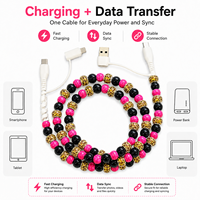 Câble de charge perlé 4-en-1 Flashlink en gros – Cordon multi-chargeur USB Type C avec perles imprimées léopard – Cadeau personnalisé