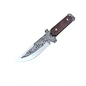 Couteau de chasse Bowie artisanal en acier 440c, manche en bois de rose gravé, couteau de collection décoratif, cadeau pour lui. - Product Image 1