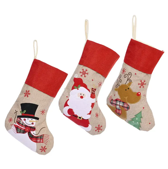 Christmas Santa Snowman Elk Stocking Socks Linen Christmas Gift Bag Tree Ornaments Merry Christmas Decoration Supplies