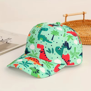 Gorra de Béisbol para Niños de 4 a 9 Años, Protección Solar, Estampado Digital, Tela de Espiga con Diseño de Hoja de Dinosaurio - Product Image 4