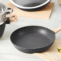 Batterie de cuisine en pierre médicale 12 pièces, antiadhésive, compatible induction, avec couvercles en verre et poignées en bois, pour la cuisine domestique