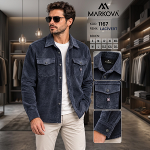 Chemise d'extérieur pour homme MARKOVA, style 1167, couleur marine, tissu tissé, hiver, anti-rides, respirante, première qualité, best-seller - Product Image 3