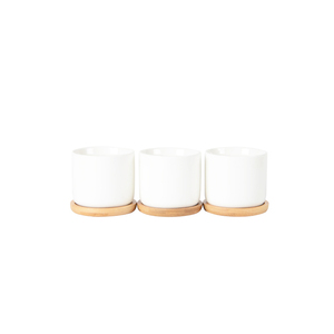 Dropshipping Pots ronds blancs en céramique pour plantes, pot <span class=keywords><strong>de</strong></span> fleurs moderne en forme <span class=keywords><strong>de</strong></span> cylindre avec trou <span class=keywords><strong>de</strong></span> drainage et plateau en bambou - Product Image 1