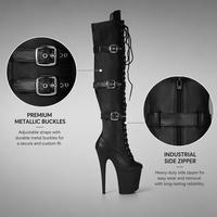Chaussures de pole dance 20 cm (8 pouces) – Bottes de strip-teaseur montantes en PU verni avec lacets, triple boucle et fermeture éclair latérale – Logo personnalisé