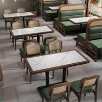 Ensembles de tables et chaises de restaurant commerciaux personnalisables, dessus de table en marbre durable, mobilier de restaurant en métal robuste, restaurants