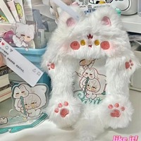 Porte-cartes de crédit et porte-clés en peluche polyester, motif lapin coréen mignon, 3 pouces, à accrocher à l'oreille, style dessin animé, pour photocartes