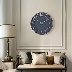 Jam dinding pelat besi gaya Modern biru tua Dekorasi seni wajah tunggal jam dinding dekorasi grosir