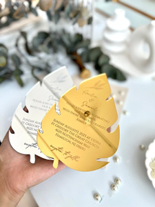Invitation de mariage à feuilles tropicales Conception de feuilles de <span class=keywords><strong>palmier</strong></span> Monstera, thème botanique vert pour les mariages à destination de plage - Product Image 6