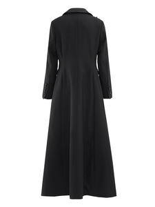 Giacca lunga nera personalizzata elegante da <span class=keywords><strong>donna</strong></span> con colletto in raso con un bottone Maxi cappotto elegante da <span class=keywords><strong>donna</strong></span> giacca invernale da <span class=keywords><strong>donna</strong></span> cappotto Abaya ODM - Product Image 2