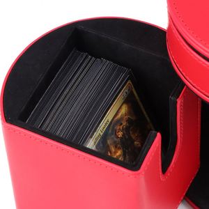 Estuche Redondo de Cuero PU Rojo para Cartas de Juego, Caja de Cartas Resistente al Agua, Colección de Juegos - Product Image 4